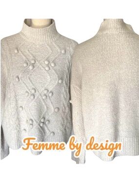 Femme by design Light Grey Mock Neck Cable Knit/Popcorn Sweater (L)